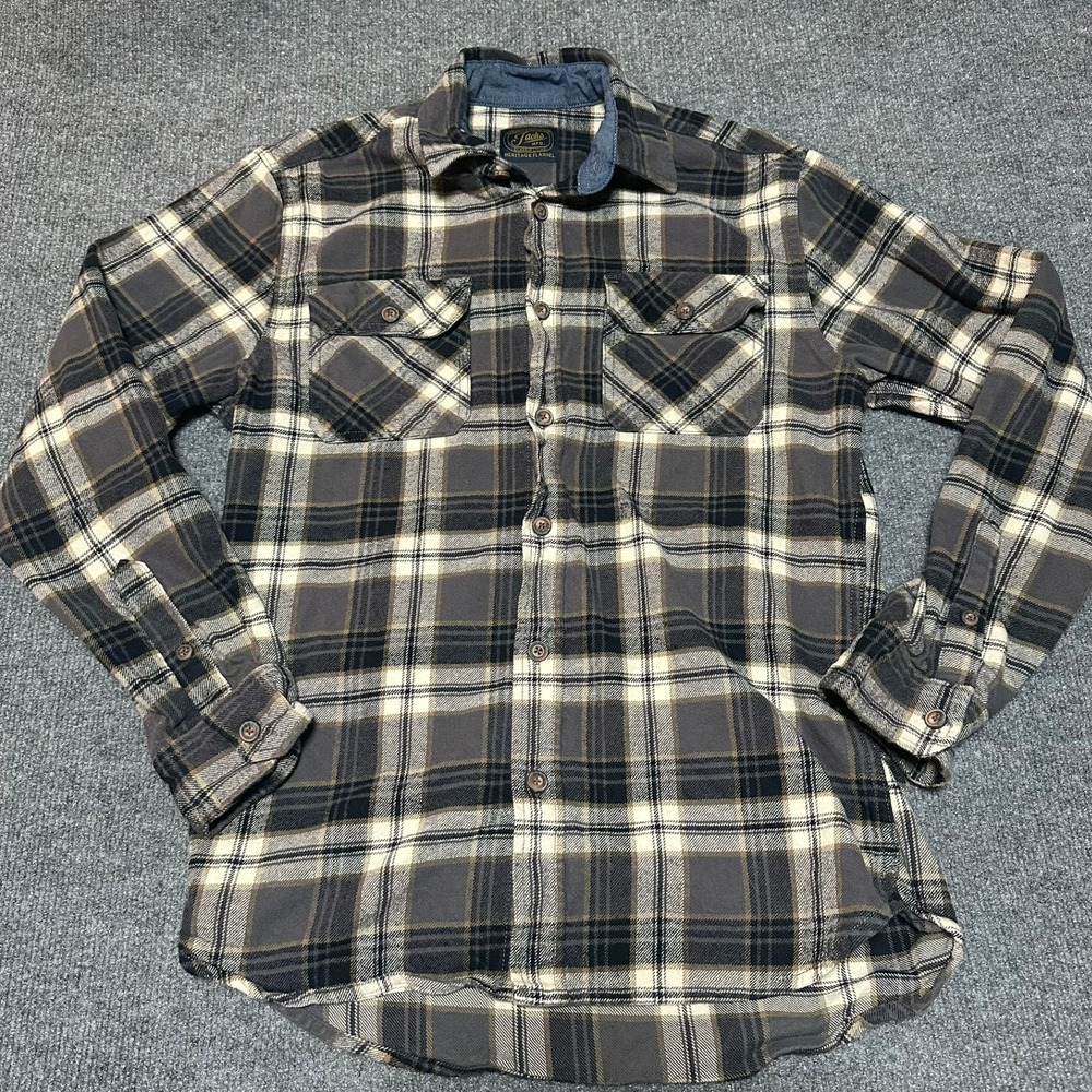 Jachs NY Mens Heritage Flannel Plaid Button Down Shirt Grey Small Long Sleeve